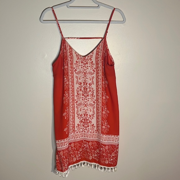 Lush Orange and White Dress with Tassels along Bottom Spaghetti Straps - Picture 1 of 9